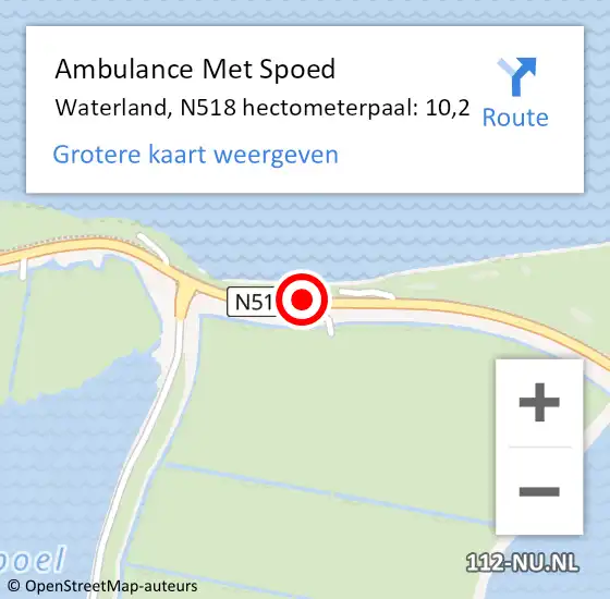 Locatie op kaart van de 112 melding: Ambulance Met Spoed Naar Waterland, N518 hectometerpaal: 10,2 op 18 juli 2021 14:06