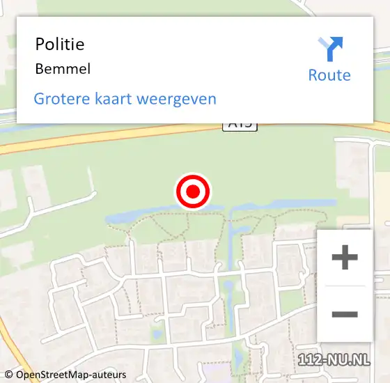 Locatie op kaart van de 112 melding: Politie Bemmel op 18 juli 2021 14:12