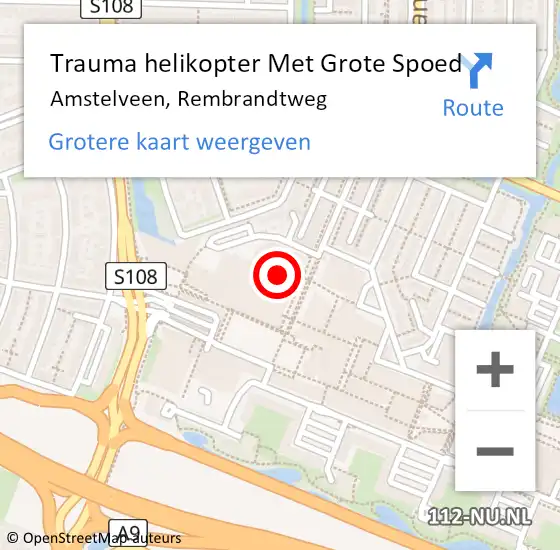 Locatie op kaart van de 112 melding: Trauma helikopter Met Grote Spoed Naar Amstelveen, Rembrandtweg op 18 juli 2021 14:21