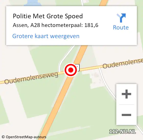 Locatie op kaart van de 112 melding: Politie Met Grote Spoed Naar Assen, A28 hectometerpaal: 181,6 op 18 juli 2021 14:50