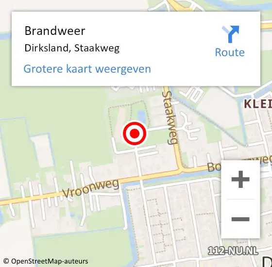 Locatie op kaart van de 112 melding: Brandweer Dirksland, Staakweg op 18 juli 2021 14:53