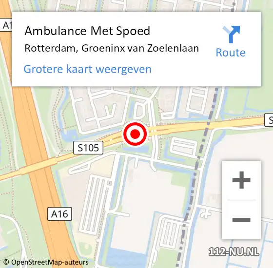 Locatie op kaart van de 112 melding: Ambulance Met Spoed Naar Rotterdam, Groeninx van Zoelenlaan op 18 juli 2021 15:05