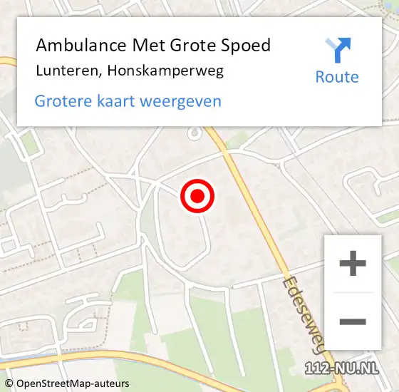 Locatie op kaart van de 112 melding: Ambulance Met Grote Spoed Naar Lunteren, Honskamperweg op 18 juli 2021 15:09