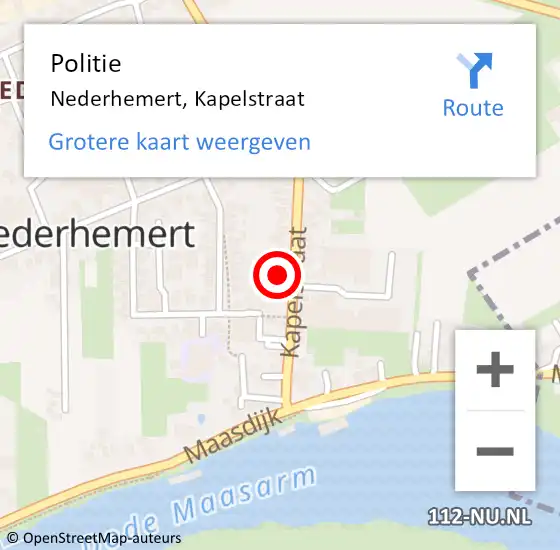 Locatie op kaart van de 112 melding: Politie Nederhemert, Kapelstraat op 18 juli 2021 15:11