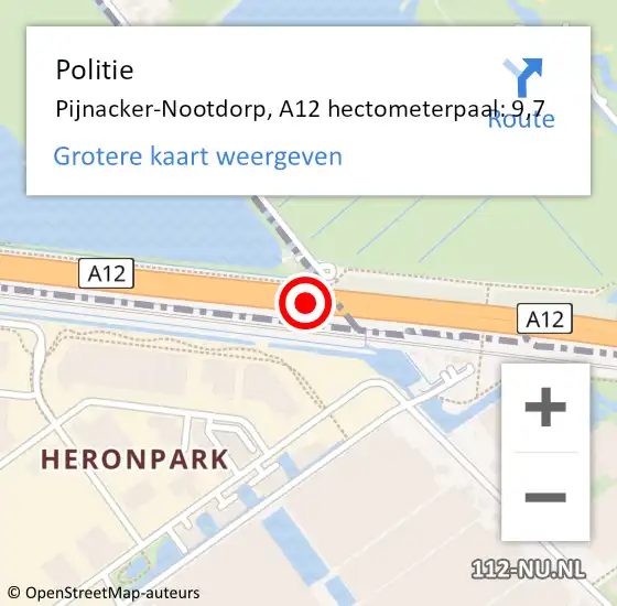 Locatie op kaart van de 112 melding: Politie Pijnacker-Nootdorp, A12 hectometerpaal: 9,7 op 18 juli 2021 15:30
