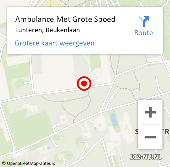 Locatie op kaart van de 112 melding: Ambulance Met Grote Spoed Naar Lunteren, Beukenlaan op 18 juli 2021 16:23