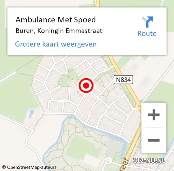 Locatie op kaart van de 112 melding: Ambulance Met Spoed Naar Buren, Koningin Emmastraat op 18 juli 2021 16:43