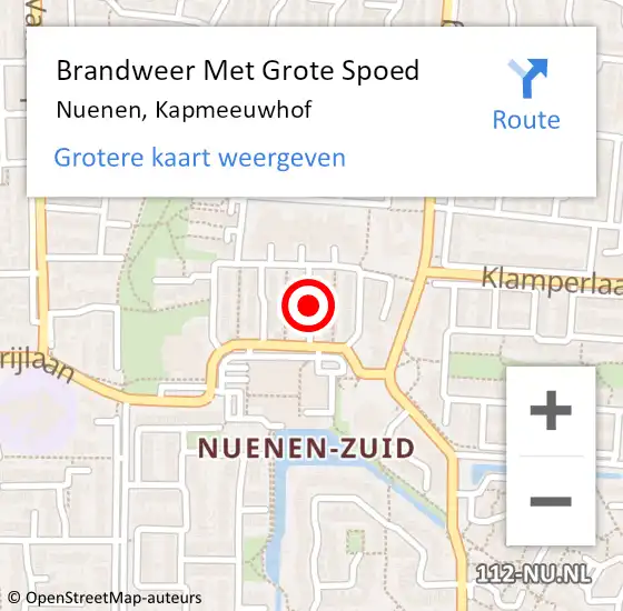 Locatie op kaart van de 112 melding: Brandweer Met Grote Spoed Naar Nuenen, Kapmeeuwhof op 18 juli 2021 17:11