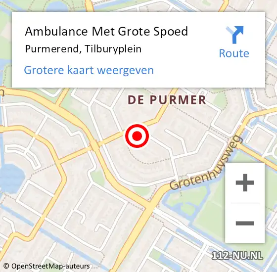 Locatie op kaart van de 112 melding: Ambulance Met Grote Spoed Naar Purmerend, Tilburyplein op 18 juli 2021 17:22