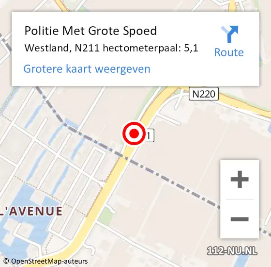 Locatie op kaart van de 112 melding: Politie Met Grote Spoed Naar Westland, N211 hectometerpaal: 5,1 op 18 juli 2021 17:37