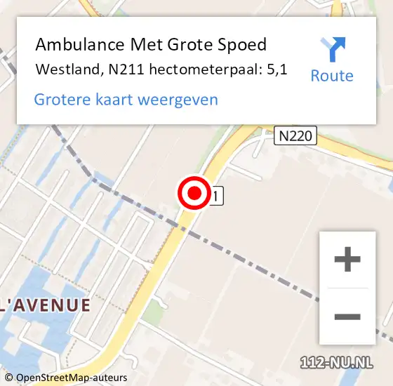 Locatie op kaart van de 112 melding: Ambulance Met Grote Spoed Naar Westland, N211 hectometerpaal: 5,1 op 18 juli 2021 17:45