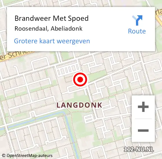 Locatie op kaart van de 112 melding: Brandweer Met Spoed Naar Roosendaal, Abeliadonk op 18 juli 2021 17:48