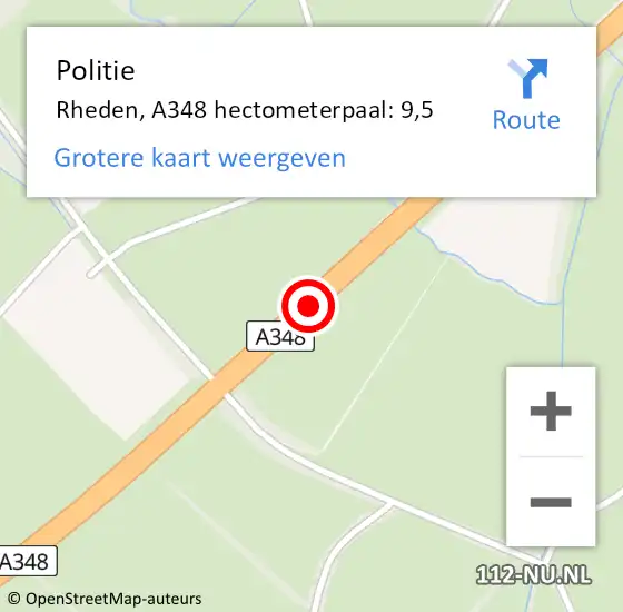 Locatie op kaart van de 112 melding: Politie Rheden, A348 hectometerpaal: 9,5 op 18 juli 2021 17:48