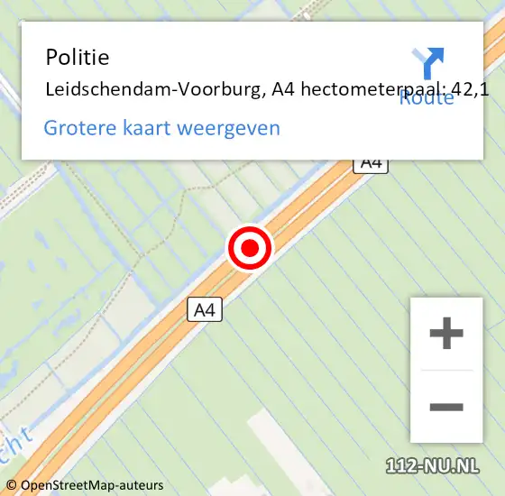 Locatie op kaart van de 112 melding: Politie Leidschendam-Voorburg, A4 hectometerpaal: 42,1 op 18 juli 2021 17:54