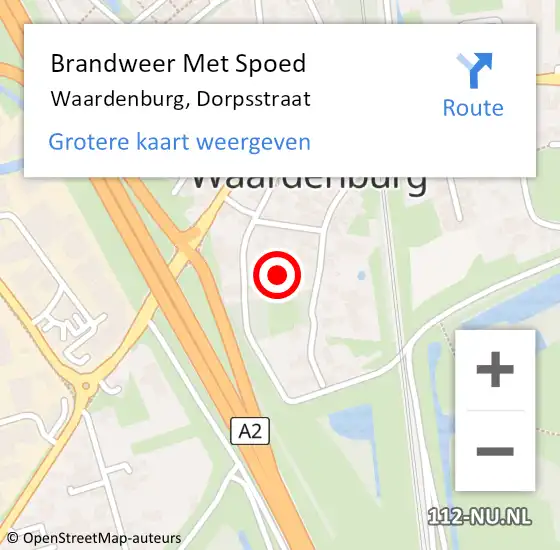 Locatie op kaart van de 112 melding: Brandweer Met Spoed Naar Waardenburg, Dorpsstraat op 18 juli 2021 18:18