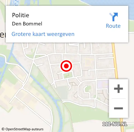 Locatie op kaart van de 112 melding: Politie Den Bommel op 18 juli 2021 18:33