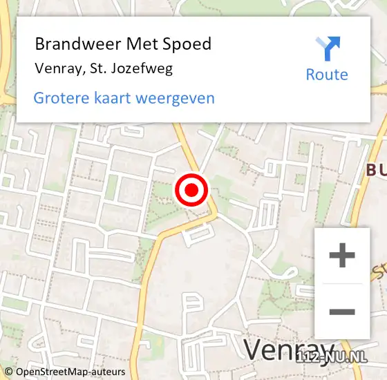 Locatie op kaart van de 112 melding: Brandweer Met Spoed Naar Venray, St. Jozefweg op 18 juli 2021 18:35