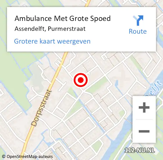 Locatie op kaart van de 112 melding: Ambulance Met Grote Spoed Naar Assendelft, Purmerstraat op 18 juli 2021 18:40