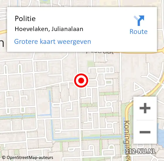 Locatie op kaart van de 112 melding: Politie Hoevelaken, Julianalaan op 18 juli 2021 18:55