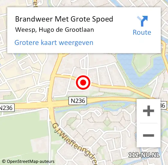 Locatie op kaart van de 112 melding: Brandweer Met Grote Spoed Naar Weesp, Hugo de Grootlaan op 18 juli 2021 18:58