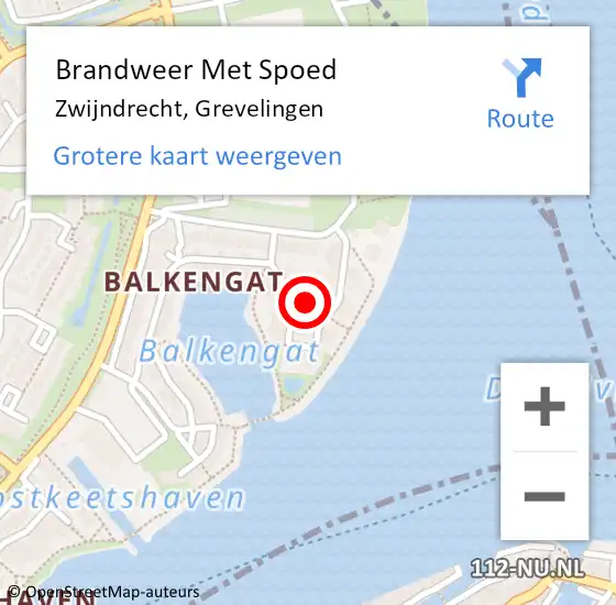 Locatie op kaart van de 112 melding: Brandweer Met Spoed Naar Zwijndrecht, Grevelingen op 18 juli 2021 19:11