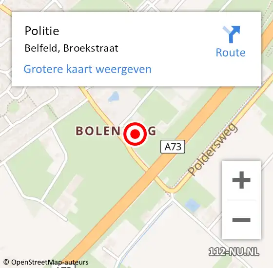 Locatie op kaart van de 112 melding: Politie Belfeld, Broekstraat op 18 juli 2021 19:22