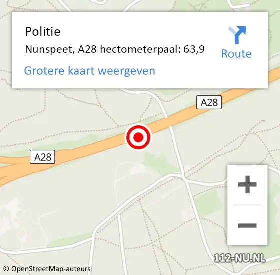 Locatie op kaart van de 112 melding: Politie Nunspeet, A28 hectometerpaal: 63,9 op 18 juli 2021 19:23