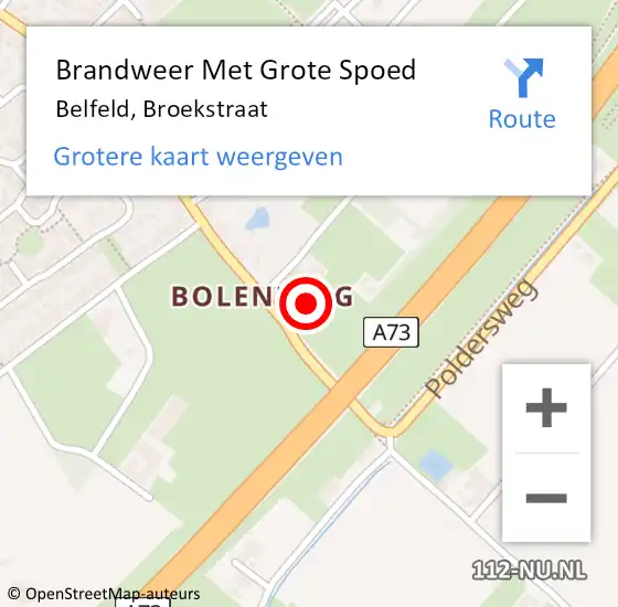 Locatie op kaart van de 112 melding: Brandweer Met Grote Spoed Naar Belfeld, Broekstraat op 18 juli 2021 19:24