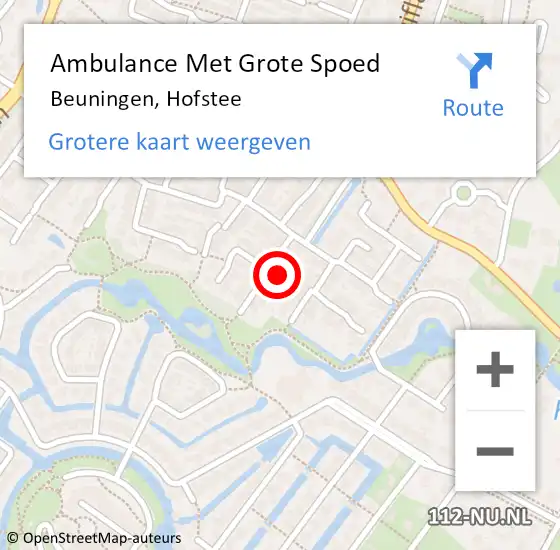 Locatie op kaart van de 112 melding: Ambulance Met Grote Spoed Naar Beuningen, Hofstee op 18 juli 2021 19:25