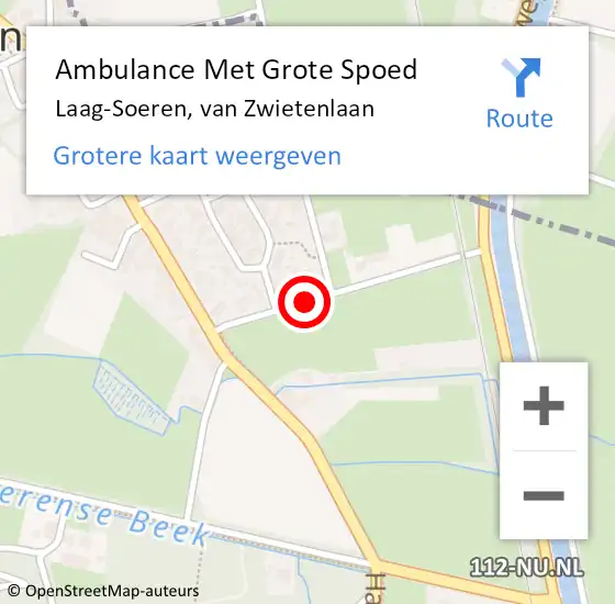 Locatie op kaart van de 112 melding: Ambulance Met Grote Spoed Naar Laag-Soeren, van Zwietenlaan op 18 juli 2021 19:31