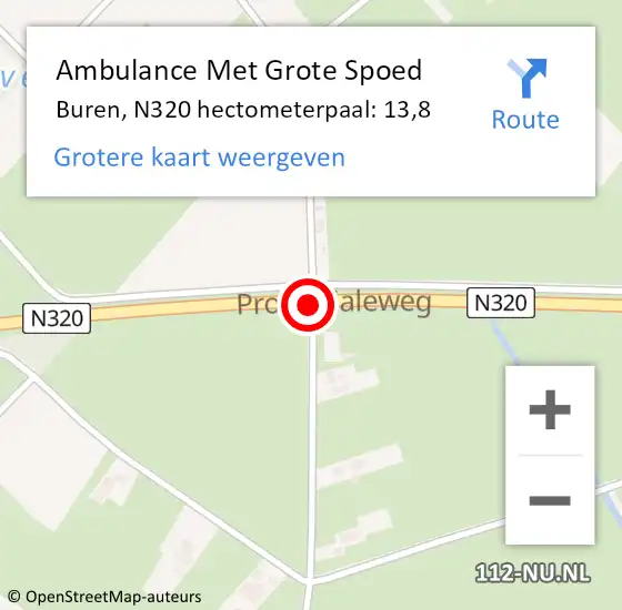 Locatie op kaart van de 112 melding: Ambulance Met Grote Spoed Naar Buren, N320 hectometerpaal: 13,8 op 18 juli 2021 19:31