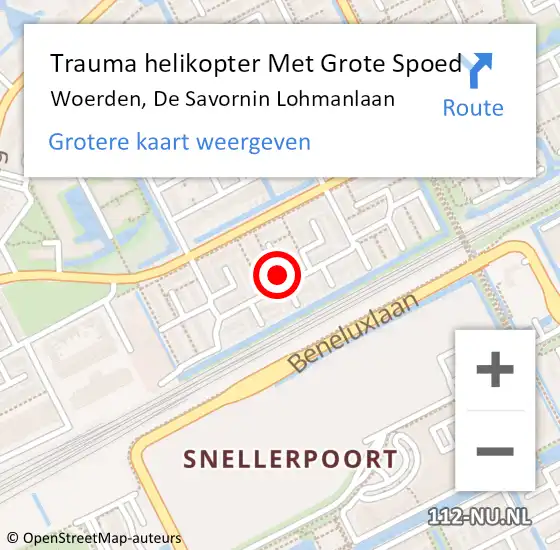 Locatie op kaart van de 112 melding: Trauma helikopter Met Grote Spoed Naar Woerden, De Savornin Lohmanlaan op 18 juli 2021 19:39