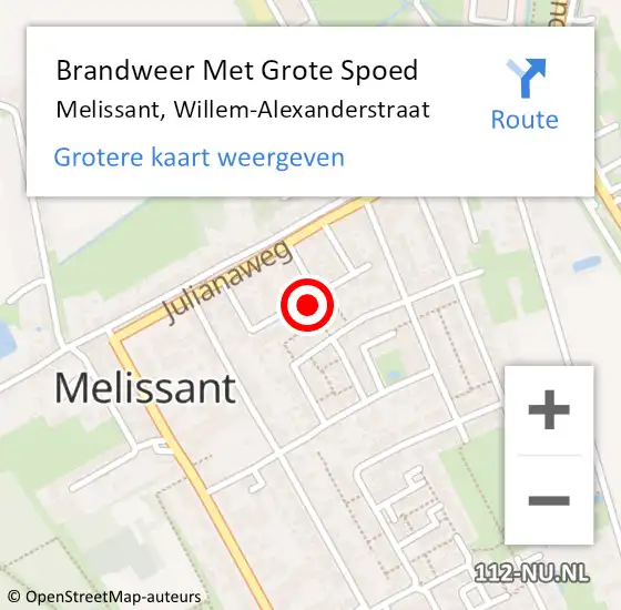 Locatie op kaart van de 112 melding: Brandweer Met Grote Spoed Naar Melissant, Willem-Alexanderstraat op 18 juli 2021 19:59