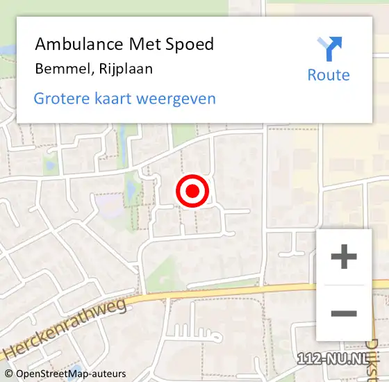 Locatie op kaart van de 112 melding: Ambulance Met Spoed Naar Bemmel, Rijplaan op 18 juli 2021 20:09