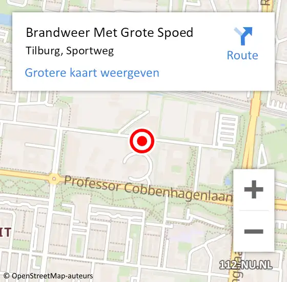 Locatie op kaart van de 112 melding: Brandweer Met Grote Spoed Naar Tilburg, Sportweg op 18 juli 2021 20:13