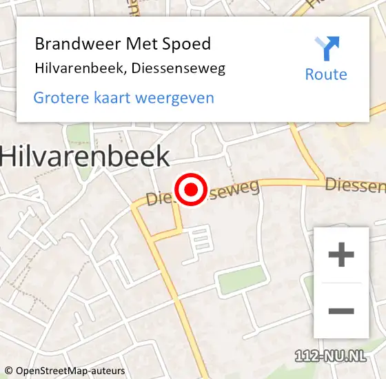 Locatie op kaart van de 112 melding: Brandweer Met Spoed Naar Hilvarenbeek, Diessenseweg op 18 juli 2021 20:34
