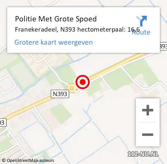 Locatie op kaart van de 112 melding: Politie Met Grote Spoed Naar Franekeradeel, N393 hectometerpaal: 16,6 op 18 juli 2021 20:48
