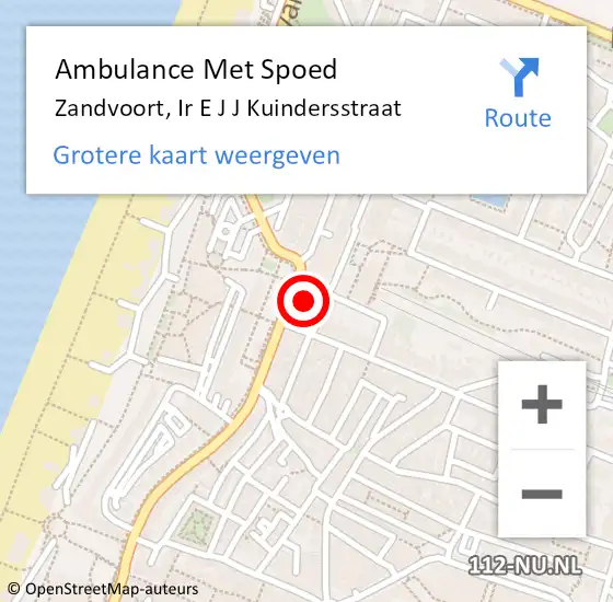 Locatie op kaart van de 112 melding: Ambulance Met Spoed Naar Zandvoort, Ir E J J Kuindersstraat op 18 juli 2021 20:52