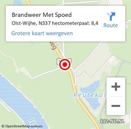 Locatie op kaart van de 112 melding: Brandweer Met Spoed Naar Olst-Wijhe, N337 hectometerpaal: 8,4 op 18 juli 2021 21:00
