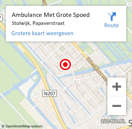 Locatie op kaart van de 112 melding: Ambulance Met Grote Spoed Naar Stolwijk, Papaverstraat op 18 juli 2021 21:03