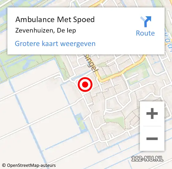 Locatie op kaart van de 112 melding: Ambulance Met Spoed Naar Zevenhuizen, De Iep op 18 juli 2021 21:11