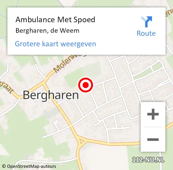 Locatie op kaart van de 112 melding: Ambulance Met Spoed Naar Bergharen, de Weem op 18 juli 2021 21:33