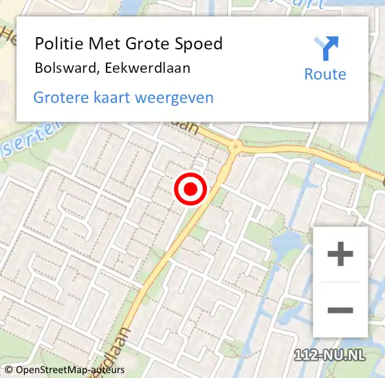 Locatie op kaart van de 112 melding: Politie Met Grote Spoed Naar Bolsward, Eekwerdlaan op 18 juli 2021 21:54