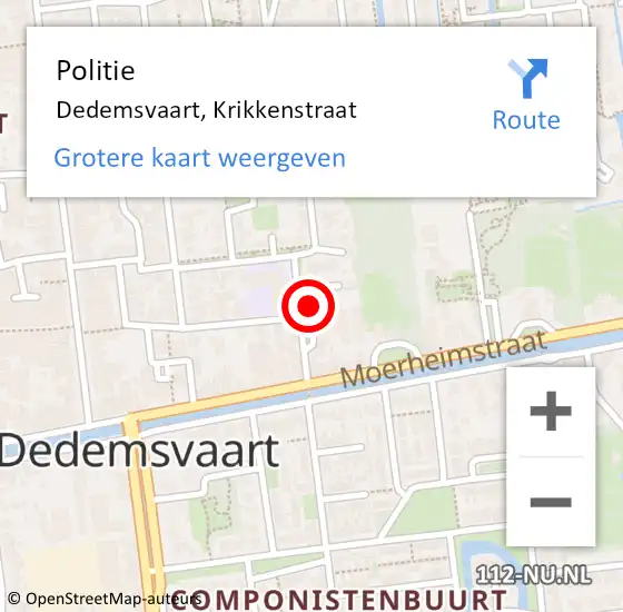 Locatie op kaart van de 112 melding: Politie Dedemsvaart, Krikkenstraat op 18 juli 2021 22:09