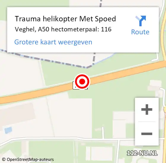 Locatie op kaart van de 112 melding: Trauma helikopter Met Spoed Naar Veghel, A50 hectometerpaal: 116 op 18 juli 2021 22:54