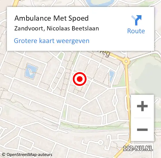 Locatie op kaart van de 112 melding: Ambulance Met Spoed Naar Zandvoort, Nicolaas Beetslaan op 18 juli 2021 23:24