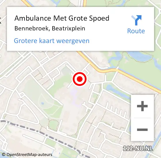 Locatie op kaart van de 112 melding: Ambulance Met Grote Spoed Naar Bennebroek, Beatrixplein op 18 juli 2021 23:31