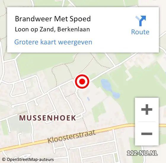 Locatie op kaart van de 112 melding: Brandweer Met Spoed Naar Loon op Zand, Berkenlaan op 19 juli 2021 00:14