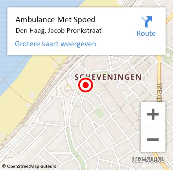 Locatie op kaart van de 112 melding: Ambulance Met Spoed Naar Den Haag, Jacob Pronkstraat op 19 juli 2021 00:21