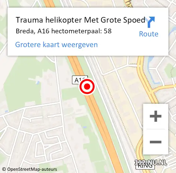 Locatie op kaart van de 112 melding: Trauma helikopter Met Grote Spoed Naar Breda, A16 hectometerpaal: 58 op 19 juli 2021 02:30